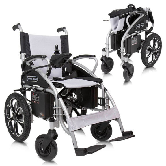 silla de ruedas eléctrica plegable con joystick y batería de largo alcance
