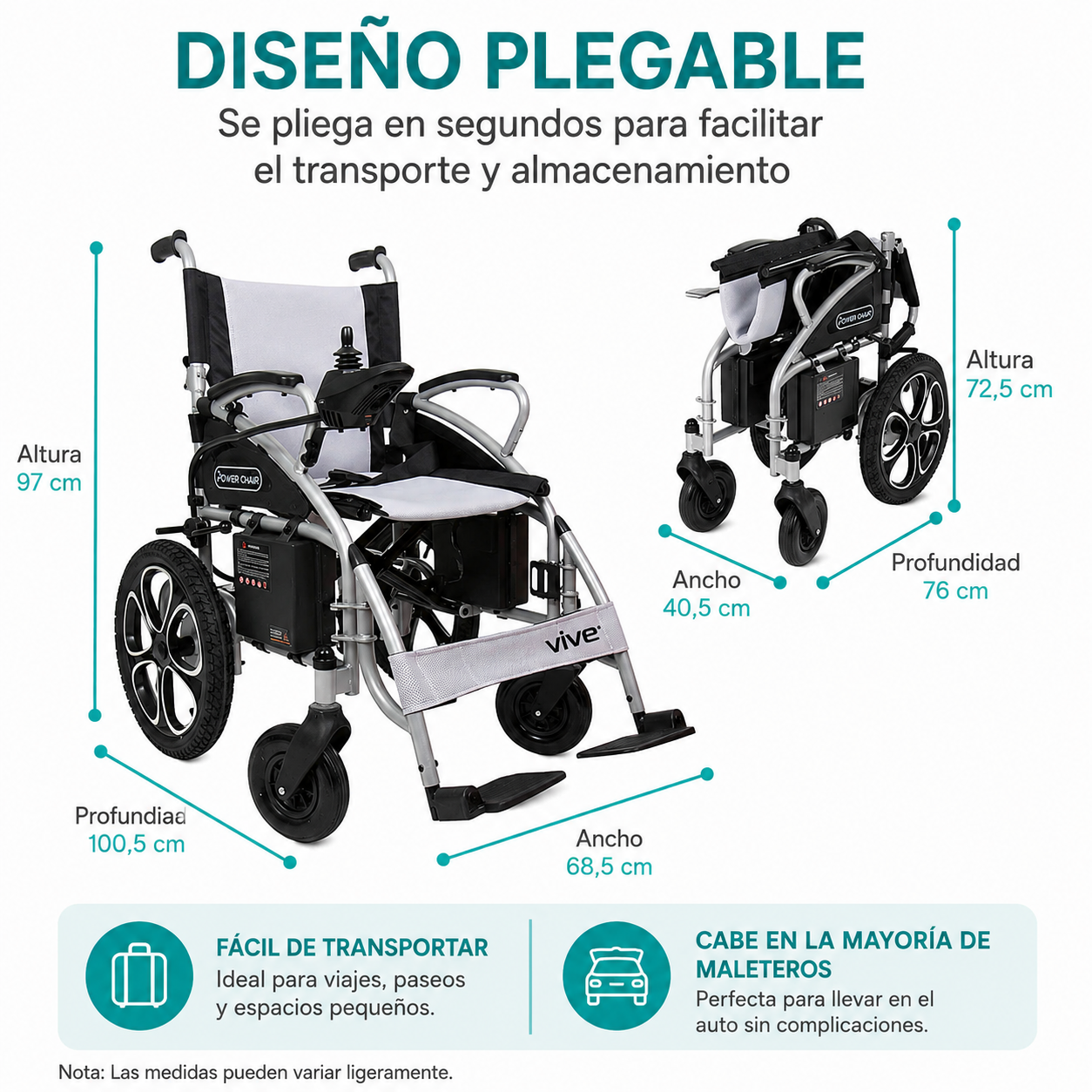 silla de ruedas eléctrica plegable con joystick y batería de largo alcance